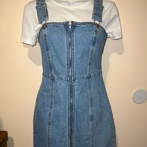 Zip-Front Denim Overall Dress